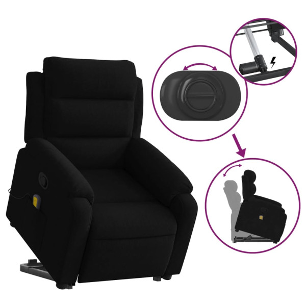 Sillón reclinable de masaje elevable terciopelo negro M 5