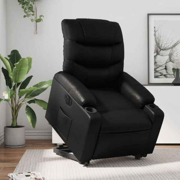 Sillón reclinable elevable eléctrico de cuero sintético negro D