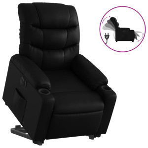 Sillón reclinable elevable eléctrico de cuero sintético negro H