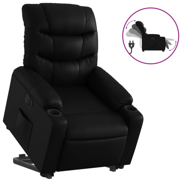 Sillón reclinable elevable eléctrico de cuero sintético negro M 2