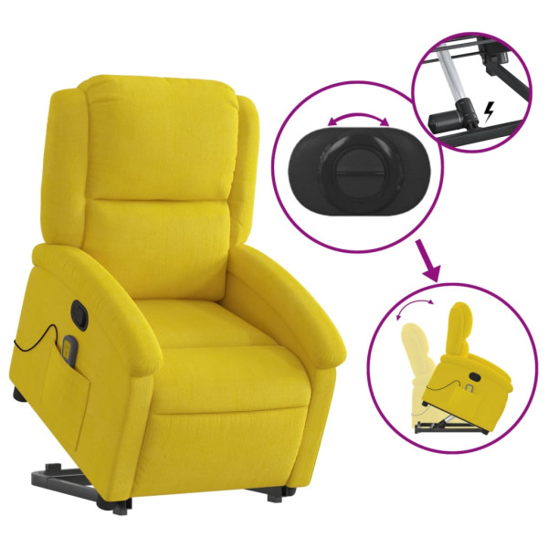 Poltrona elevatória de massagens veludo amarelo M 5