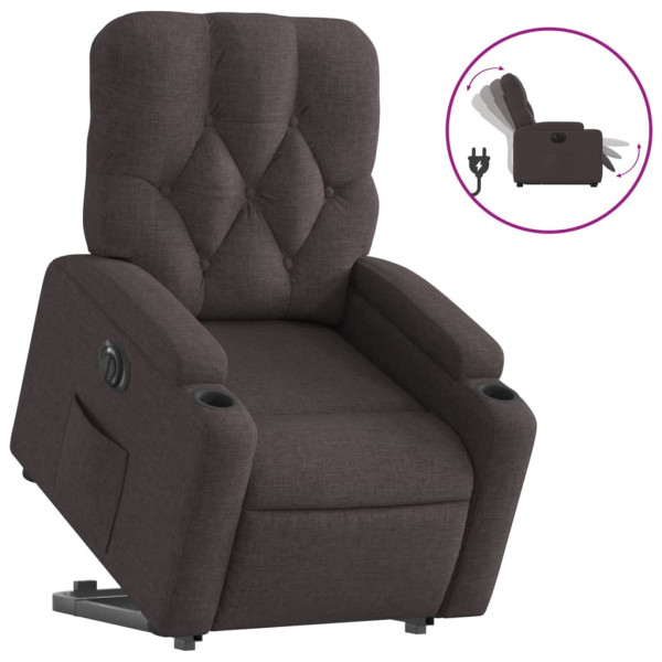 Sillón eléctrico reclinable elevable de tela marrón oscuro M 2