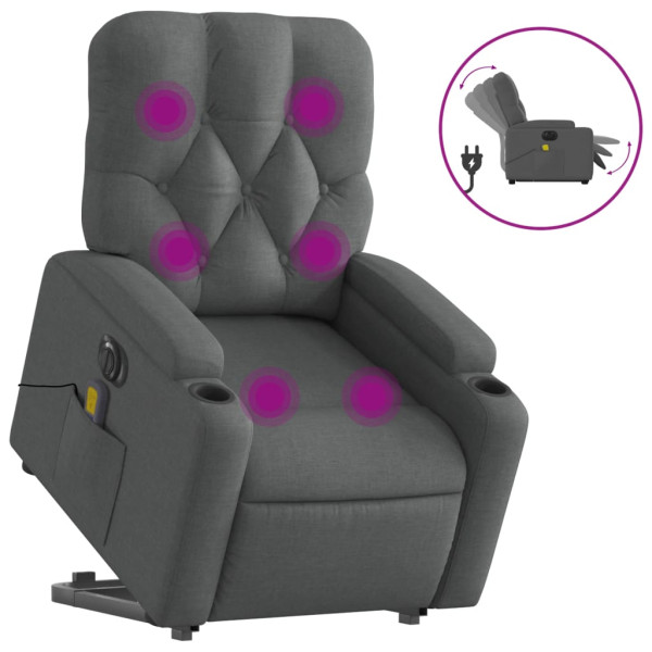 Sillón de masaje eléctrico reclinable elevable tela gris oscuro M 2