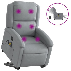 Sillón de masaje eléctrico reclinable elevable tela gris claro H