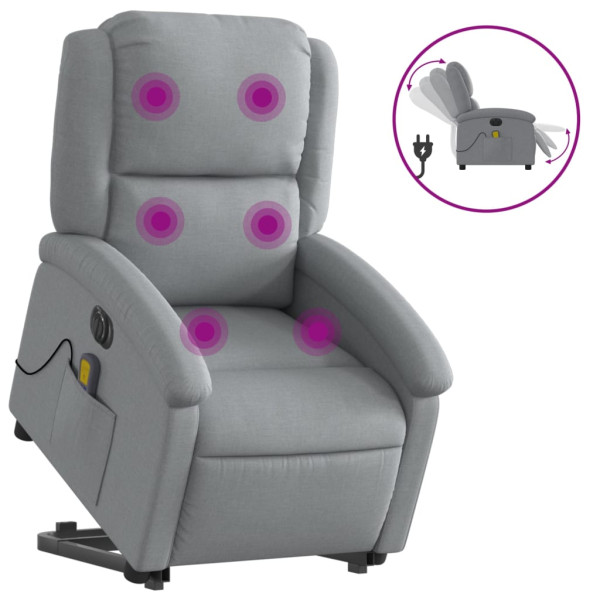 Sillón de masaje eléctrico reclinable elevable tela gris claro M 2