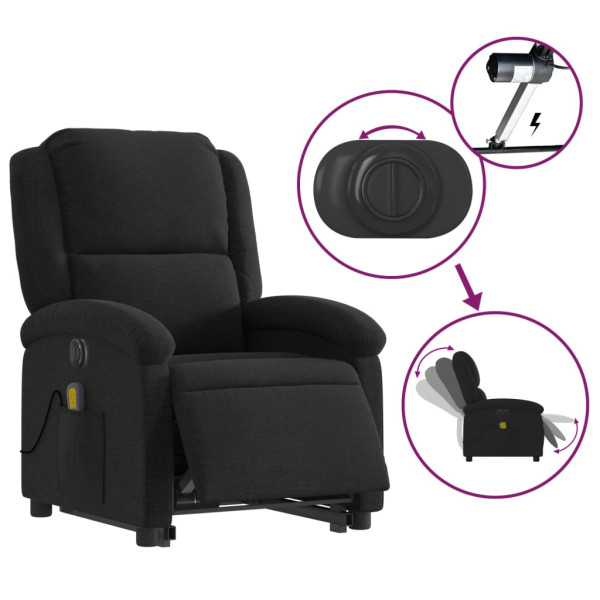 Sillón de masaje eléctrico reclinable elevable tela negro M 5