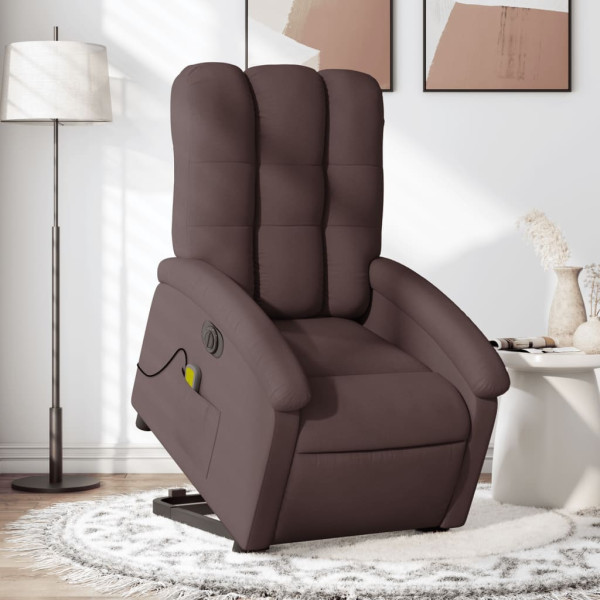 Sillón masaje eléctrico reclinable elevable tela marrón oscuro D