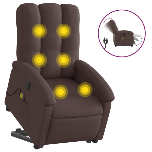 Sillón masaje eléctrico reclinable elevable tela marrón oscuro M 2