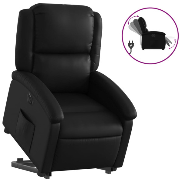 Sillón reclinable elevable eléctrico de cuero sintético negro M 2