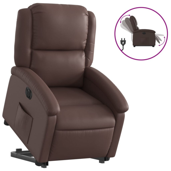 Sillón reclinable elevable eléctrico de cuero sintético marrón M 2