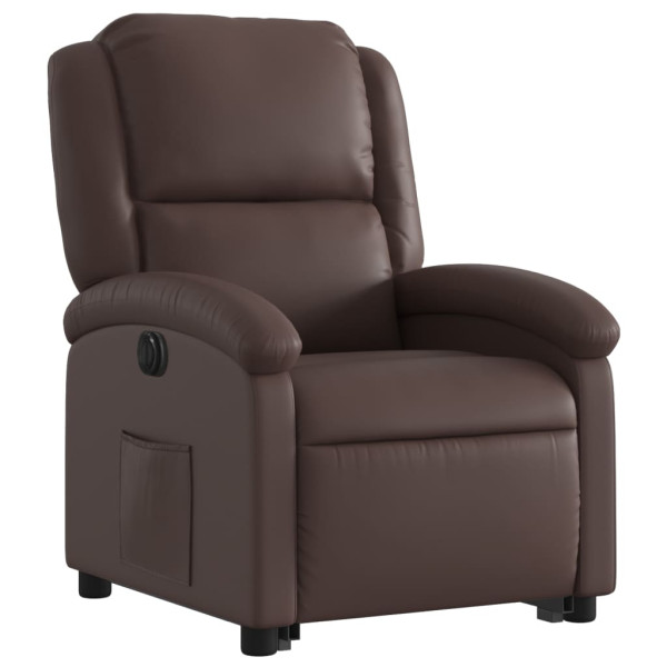 Sillón reclinable elevable eléctrico de cuero sintético marrón M 3