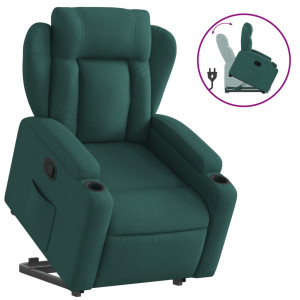 Sillón reclinable elevable tela verde oscuro H