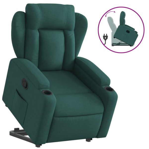 Sillón reclinable elevable tela verde oscuro M 2
