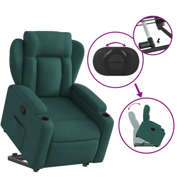 Sillón reclinable elevable tela verde oscuro M 5