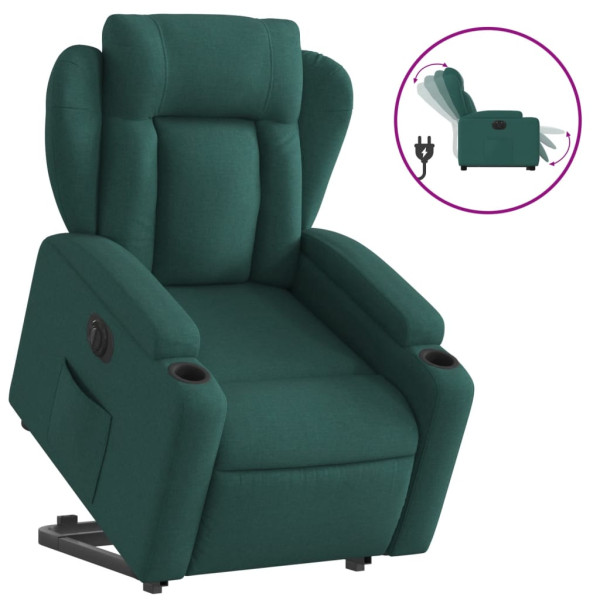 Sillón eléctrico reclinable elevable de tela verde oscuro M 2