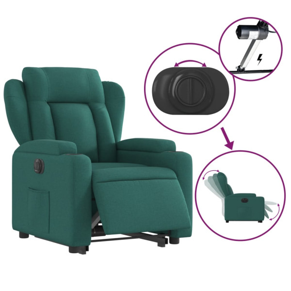 Sillón eléctrico reclinable elevable de tela verde oscuro M 5