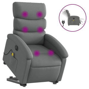 Sillón de masaje eléctrico reclinable elevable tela gris oscuro H