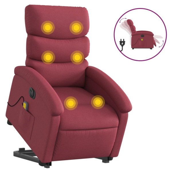 Sillón de masaje elevable eléctrico tela rojo tinto M 2