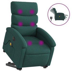 Sillón masaje eléctrico reclinable elevable tela verde oscuro H