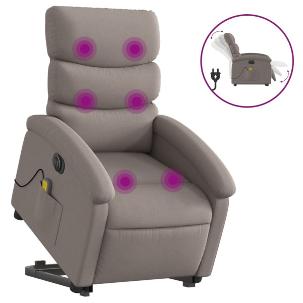 Sillón de masaje eléctrico reclinable elevable tela taupé M 2