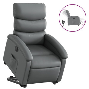 Sillón reclinable elevable eléctrico de cuero sintético gris H