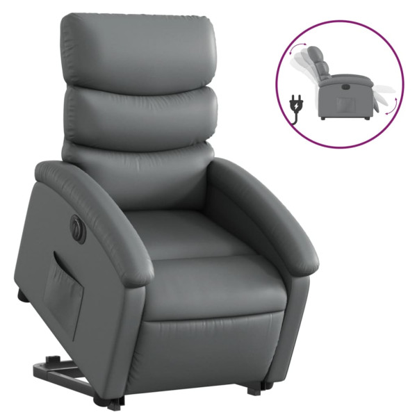 Sillón reclinable elevable eléctrico de cuero sintético gris M 2