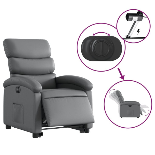 Sillón reclinable elevable eléctrico de cuero sintético gris M 5