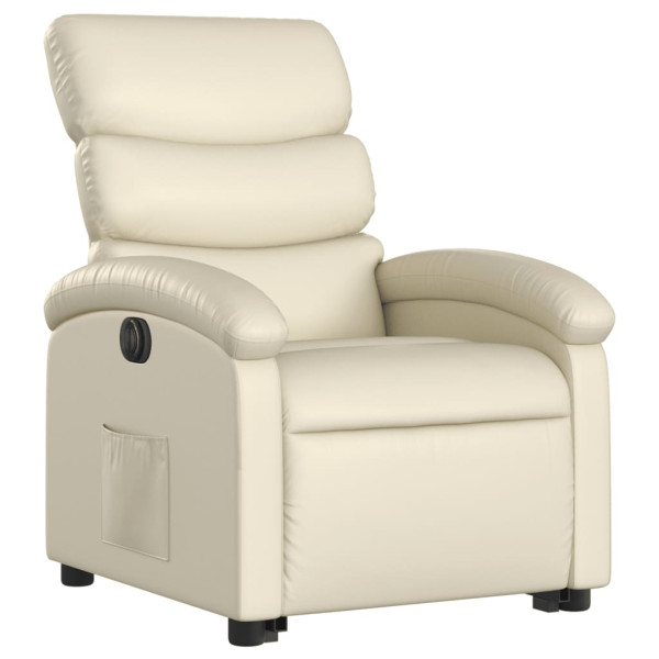 Sillón reclinable elevable eléctrico de cuero sintético crema M 3