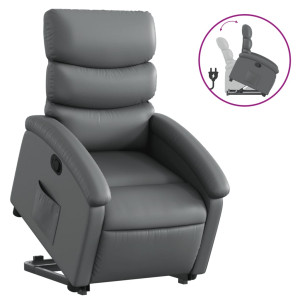 Sillón reclinable elevable cuero artificial gris H