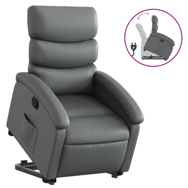 Sillón reclinable elevable cuero artificial gris M 2