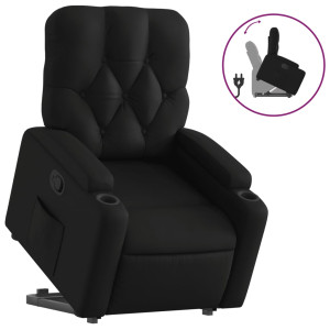 Sillón reclinable elevable cuero artificial negro H