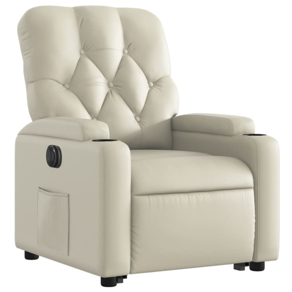 Sillón reclinable elevable eléctrico de cuero sintético crema M 3