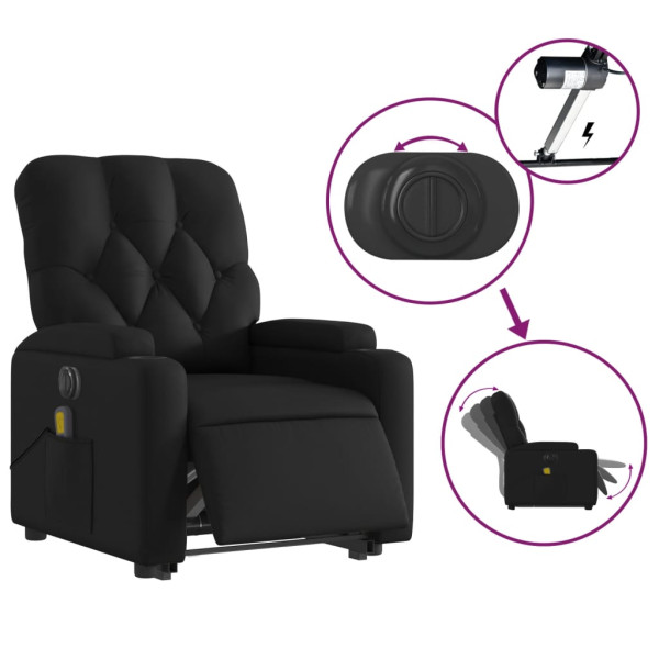 Sillón de masaje elevable eléctrico cuero sintético negro M 5