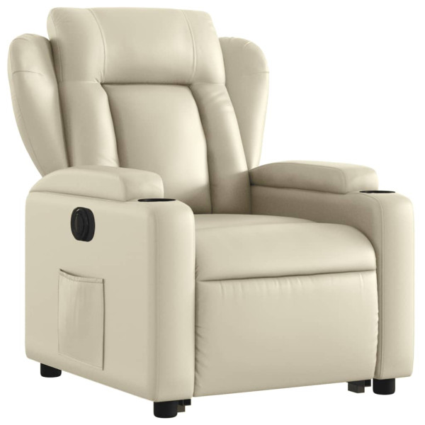Sillón reclinable elevable eléctrico de cuero sintético crema M 3