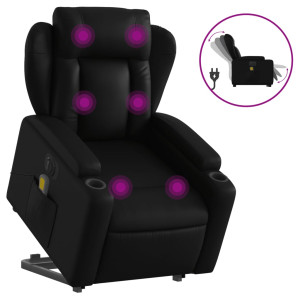 Sillón de masaje elevable eléctrico cuero sintético negro H