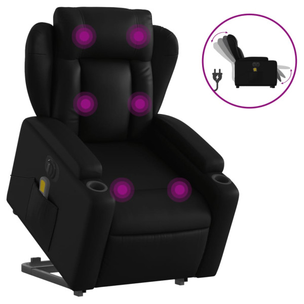 Sillón de masaje elevable eléctrico cuero sintético negro M 2