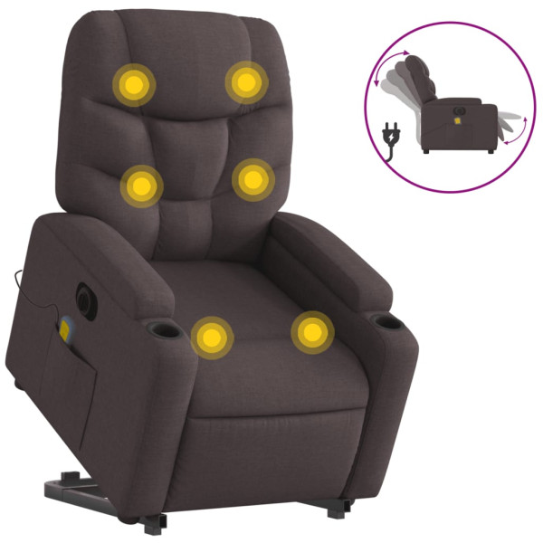 Sillón masaje eléctrico reclinable elevable tela marrón oscuro M 2