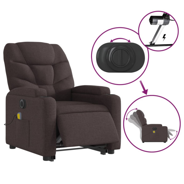 Sillón masaje eléctrico reclinable elevable tela marrón oscuro M 5