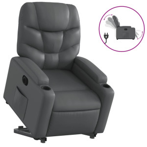 Sillón reclinable elevable eléctrico de cuero sintético gris H