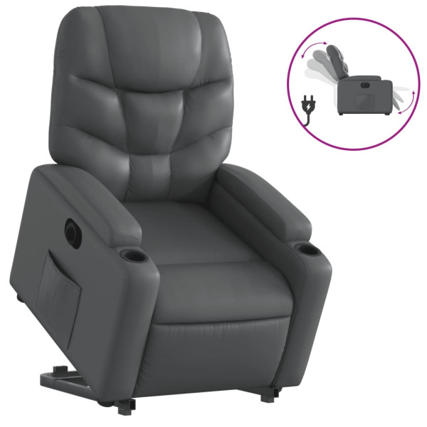 Sillón reclinable elevable eléctrico de cuero sintético gris M 2