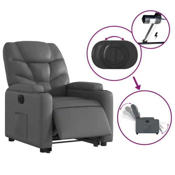 Sillón reclinable elevable eléctrico de cuero sintético gris M 5