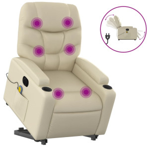 Sillón de masaje elevable eléctrico cuero sintético crema H