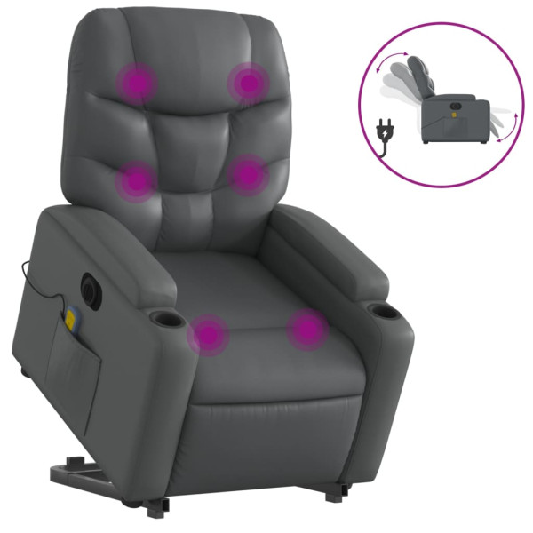 Sillón de masaje elevable eléctrico cuero sintético gris M 2