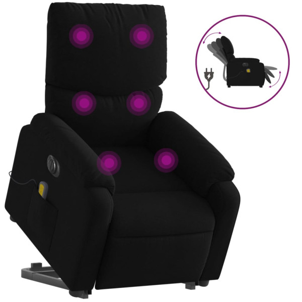 Sillón de masaje eléctrico reclinable elevable tela negro M 2