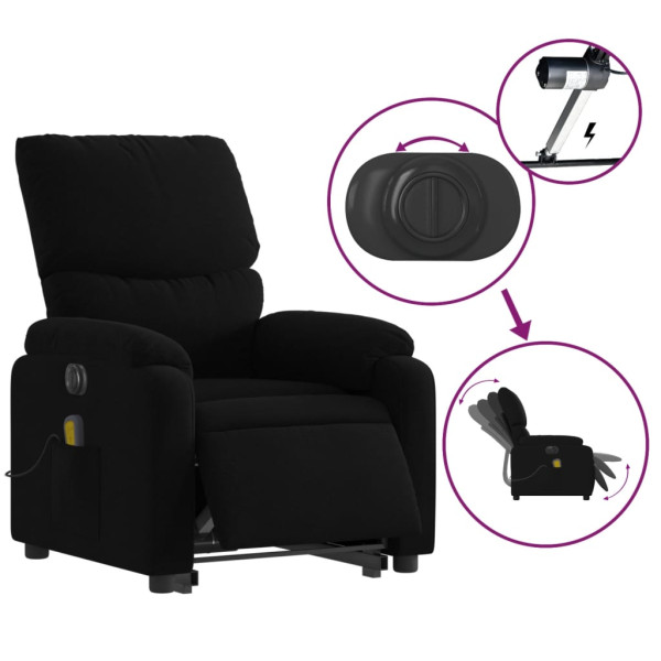 Sillón de masaje eléctrico reclinable elevable tela negro M 5