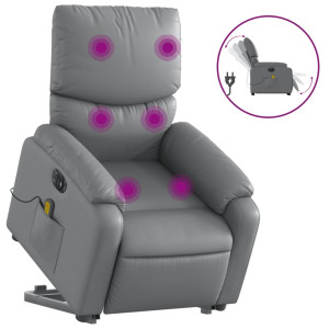 Sillón de masaje elevable eléctrico cuero sintético gris H