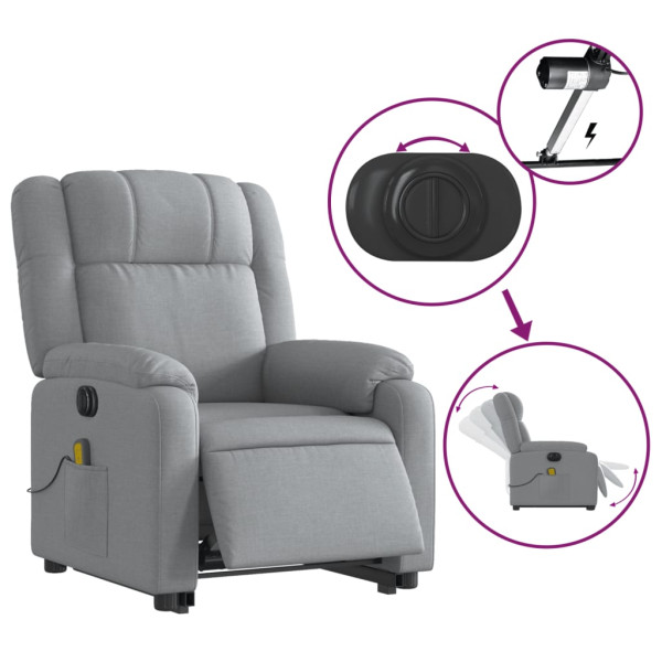 Sillón de masaje eléctrico reclinable elevable tela gris claro M 5