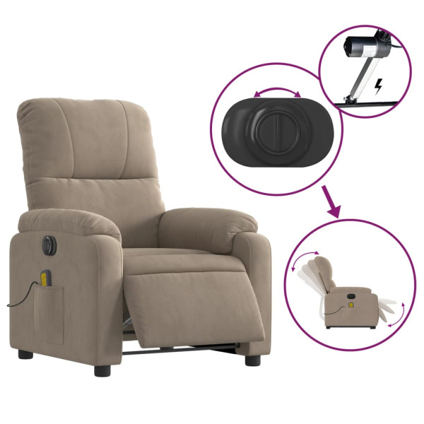 Sillón masaje eléctrico reclinable elevable tela gris taupe M 5