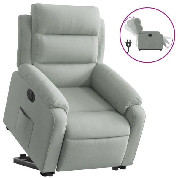 Sillón eléctrico reclinable elevable de terciopelo gris claro M 2