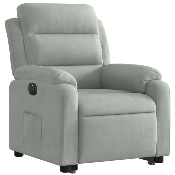 Sillón eléctrico reclinable elevable de terciopelo gris claro M 3